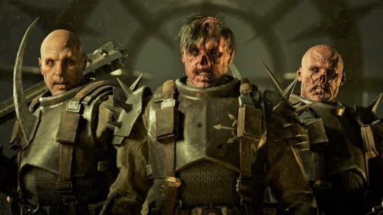Warhammer 40k Darktide - three grotesque mutant imperial guardsmen.