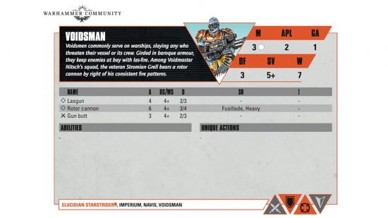Warhammer 40k Kill Team Annual 2022 release - Warhammer Community graphic showing the Kill Team datasheet rules for the Voidsman