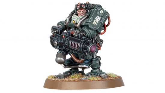 Warhammer 40k Leagues of Votann Squats Brokhyr Thunderkyn look like Fallout Brotherhood of Steel - Warhammer Community photo showing a Thunderkyn model looking at an angle, with a mean expression