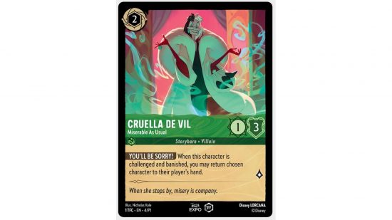 Disney Lorcana D23 cards revealed - TCG card of Cruella De Vil