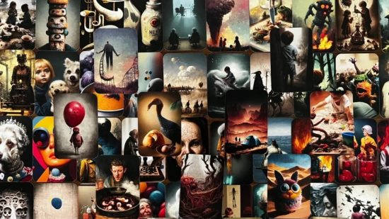 Dixit board game - a collage of playing cards with surreal art.