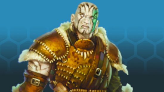 DnD Goliath 5e race guide - Wizards of the Coast image of a Goliath on a Wargamer blue background
