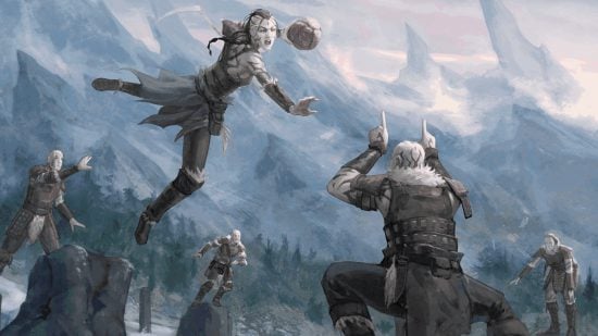 DnD Goliath 5e race guide - Wizards of the Coast artwork showing Goliaths playing Goatball