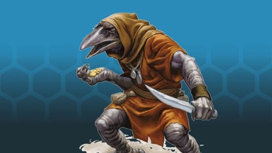 DnD Kenku 5e on blue background (art by Wizards of the Coast)