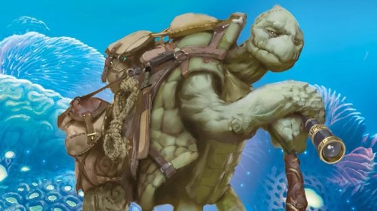 DnD Tortle 5e on blue underwater background (art by Wizards of the Coast)