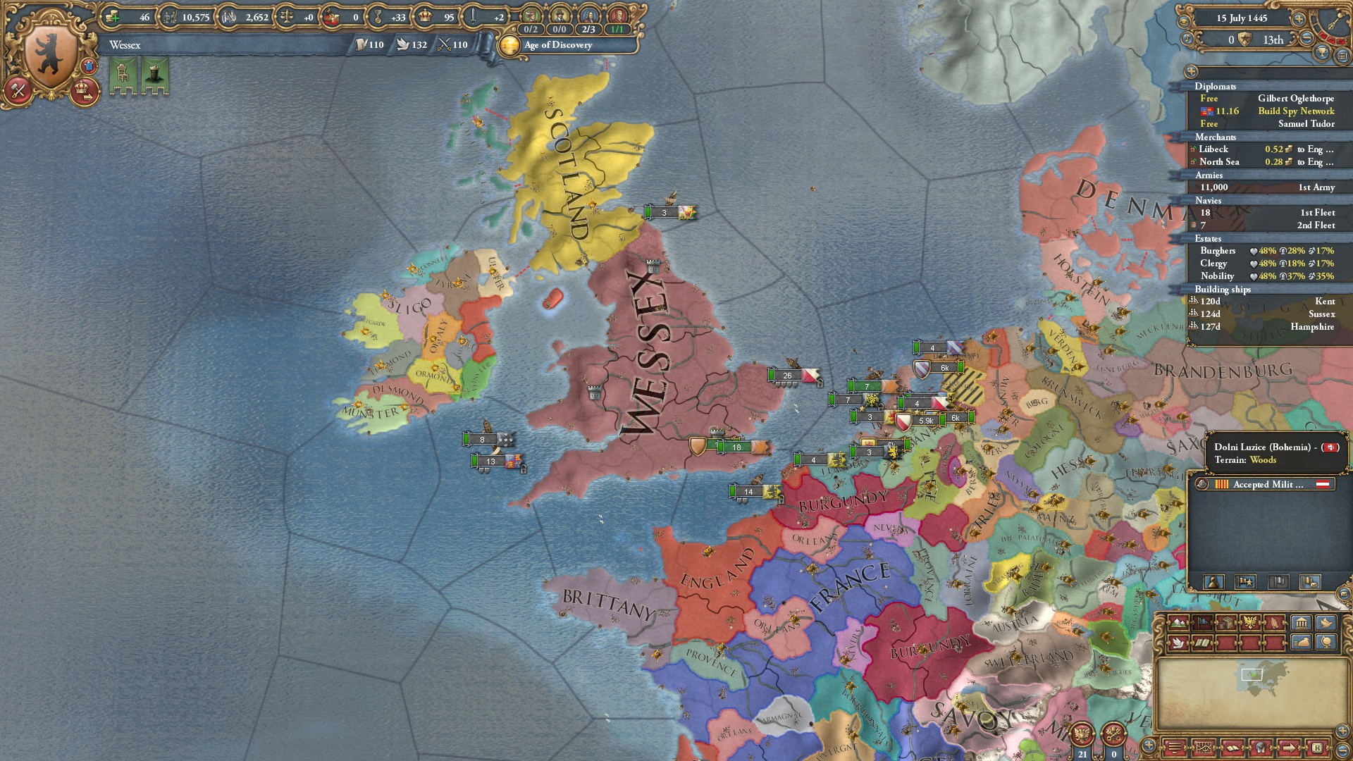 The best Europa Universalis 4 achievements - EU4 screenshot showing the in game map of Britain