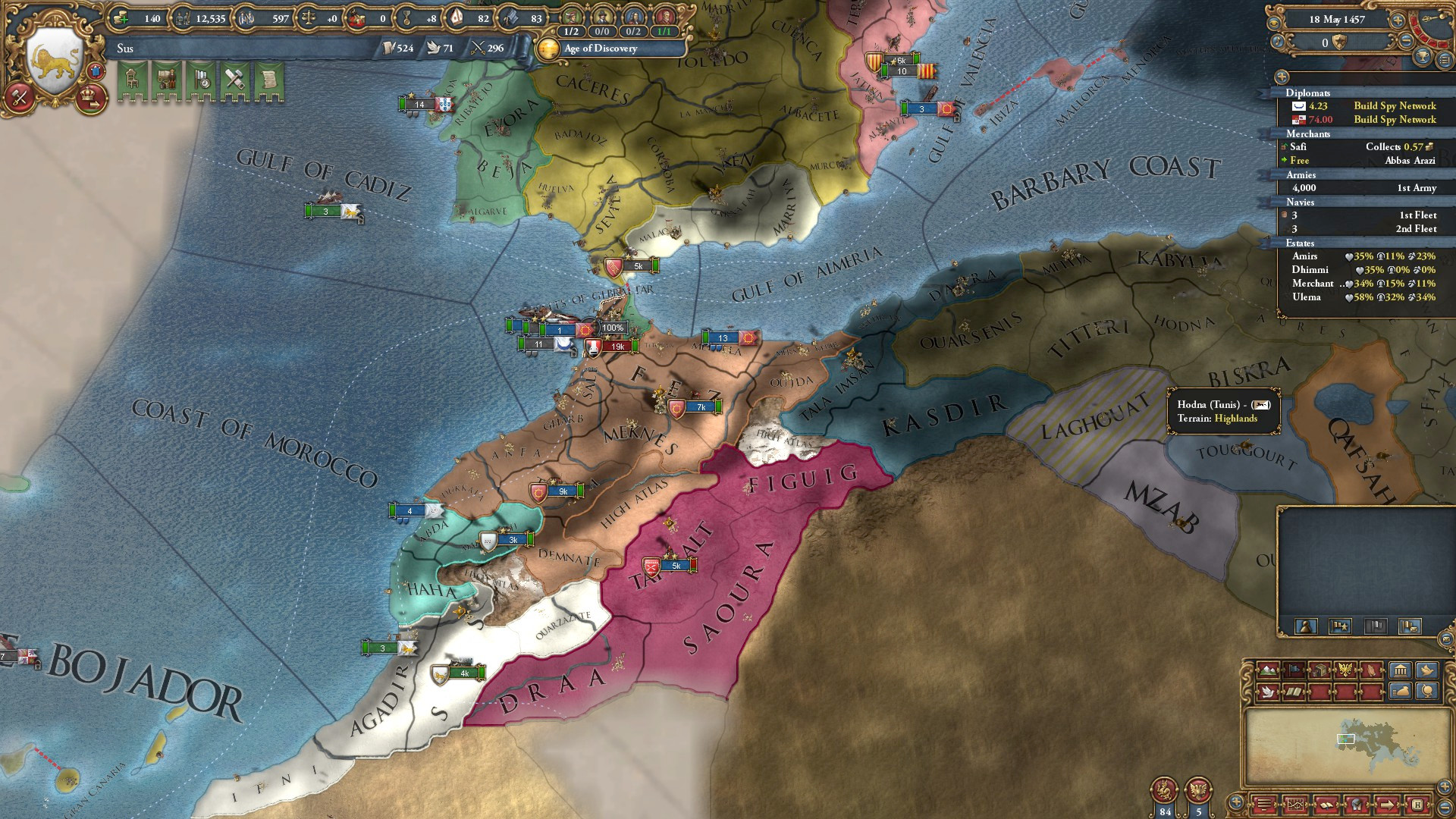 The best Europa Universalis 4 achievements - EU4 screenshot showing an in game map of north africa and iberia