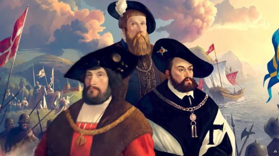 Europa Universalis 4 lions of the north DLC image, showing three early modern chaps with funny hats
