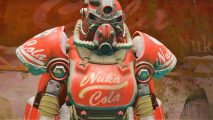 Fallout 4 skirmish board game announced - Bethesda trailer image of a Nuka Cola branded power suit from Fallout 4