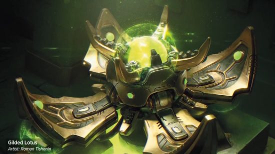 MTG Warhammer 40k art featuring a necron gilded lotus