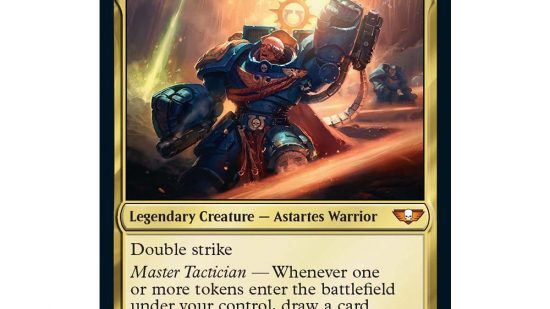 MTG Warhammer 40k - an MTG card called Marneus Calgar.