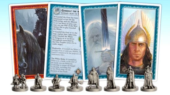War of the Ring board game 2023 version news - Ares Games image showing the cards and minis from War of the Ring