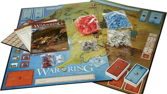 War of the Ring board game 2023 version news - Ares Games image showing the contents of the War of the Ring board game