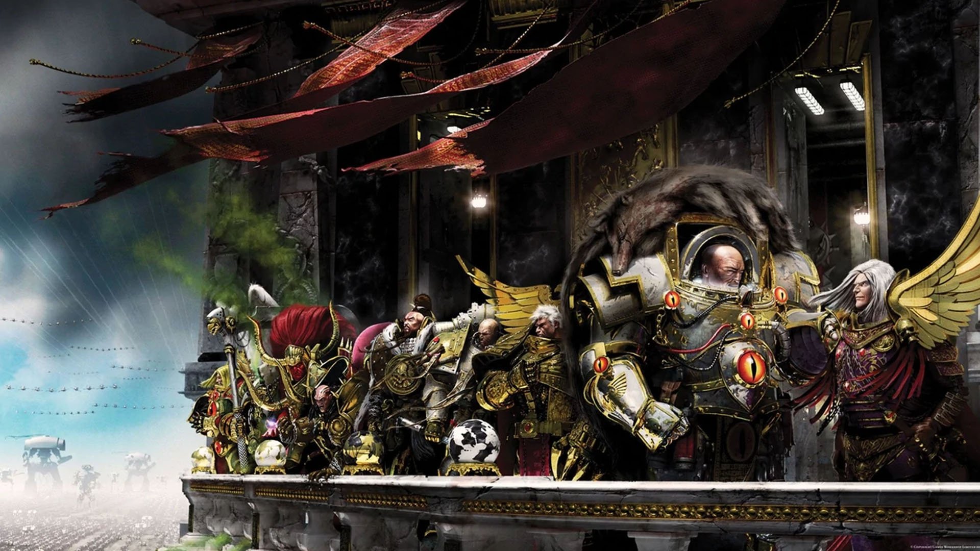 Warhammer 40k Emperor of Mankind guide - Games Workshop artwork showing the Primarchs at the triumph of Ullanor