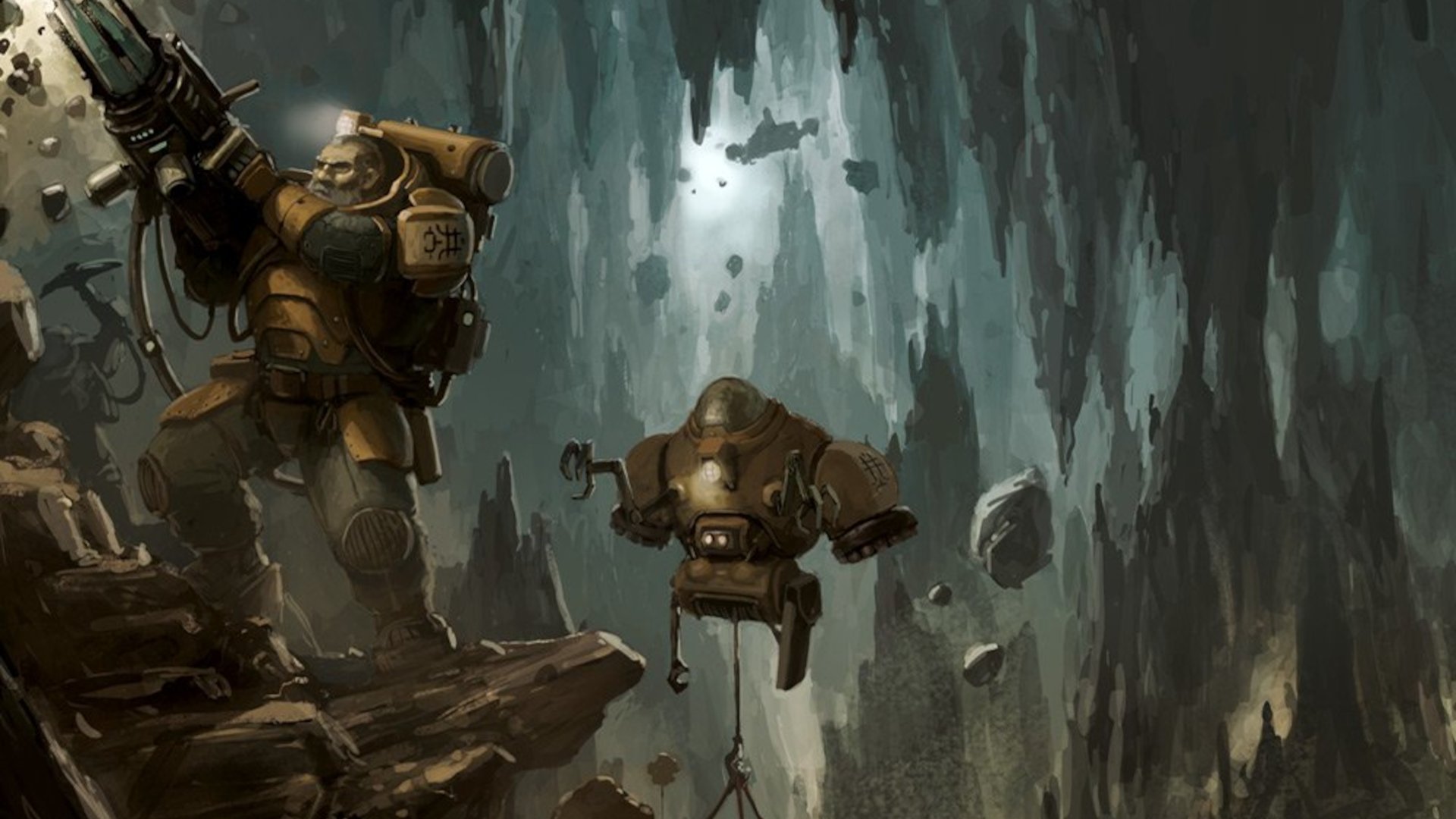 Warhammer 40k Leagues of Votann guide - Games Workshop artwork showing an ECOG in an asteroid mine