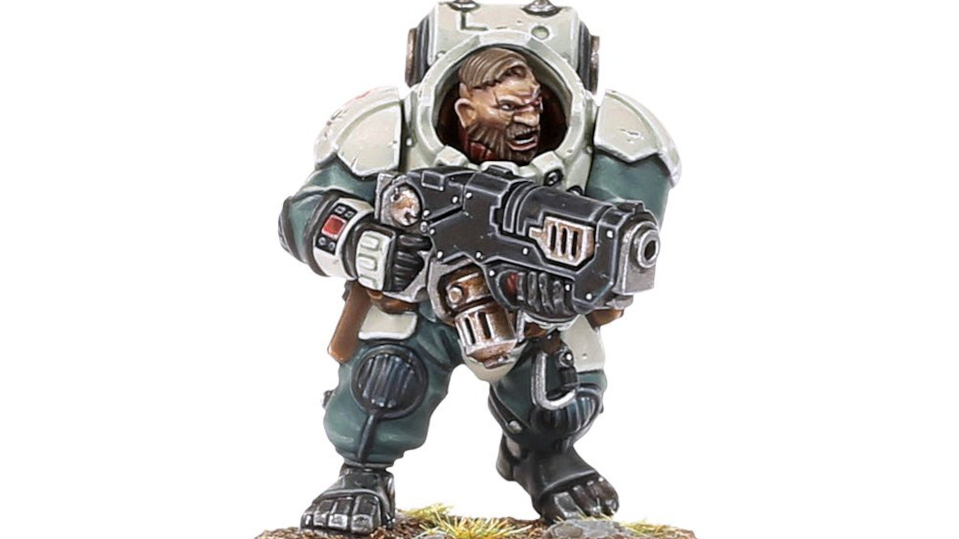 Warhammer 40k Leagues of Votann guide - Games Workshop photo showing a Hearthkyn Warrior model with Ion Blaster