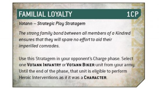 Warhammer 40k Leagues of Votann Stratagems teaser - 'Familial Loyalty' rules text from Games Workshop