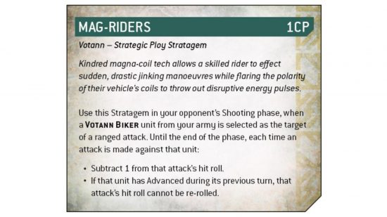 Warhammer 40k Leagues of Votann Stratagems teaser - 'Mag-Riders' rules text from Games Workshop