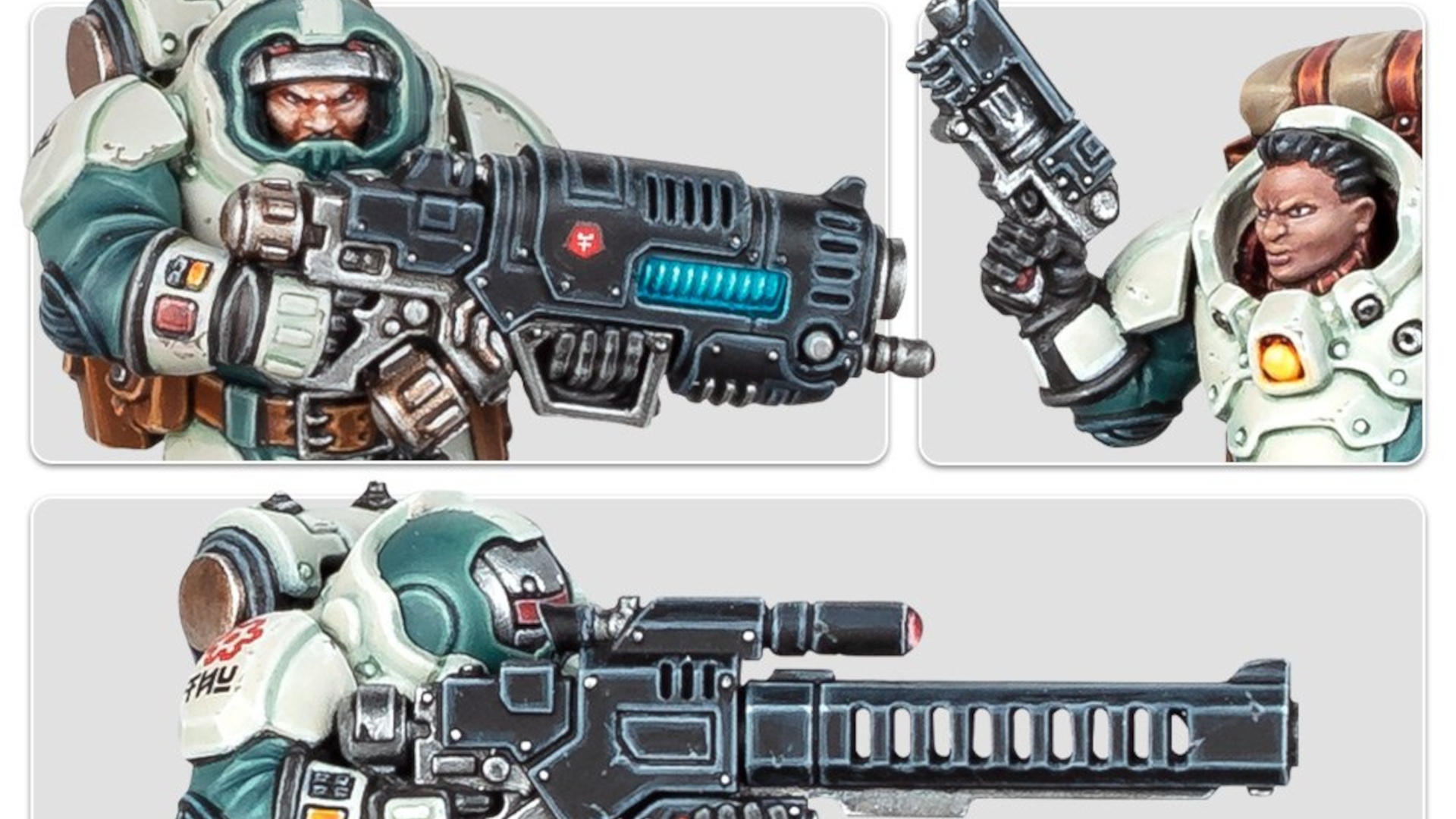 Warhammer 40k Leagues of Votann guide - Games Workshop photo showing close ups of Hearthkyn warriors with different weapons