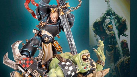 Warhammer 40k Warhammer Day 2023 model - Warhammer Community image showing the new Bayards Revenge model and the original artwork