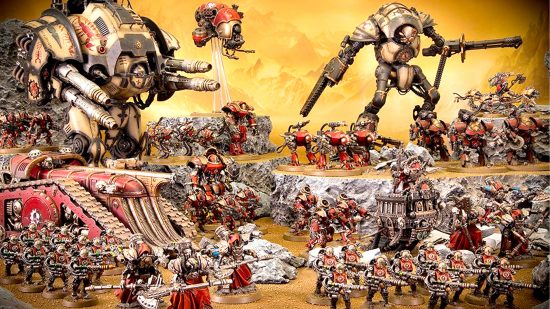 Warhammer Horus Heresy Mechanicum free rules - Warhammer Community photo showing a tabletop army of painted mechanicum models
