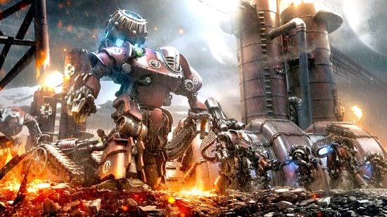Warhammer Horus Heresy Mechanicum free rules - Warhammer Community photo showing an artwork with mechanicum war machines