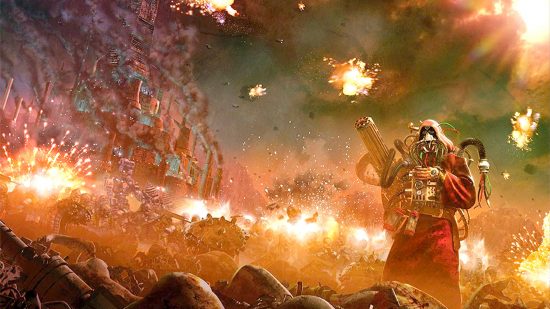 Warhammer Horus Heresy Mechanicum free rules - Warhammer Community photo showing an artwork featuring a huge mechanicum army