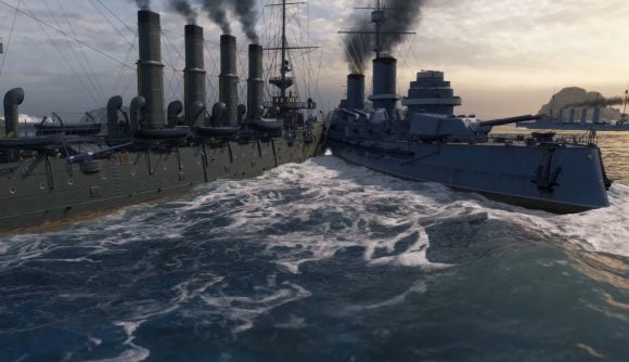 WW2 games: World of Warships. Image shows several warships at sea.