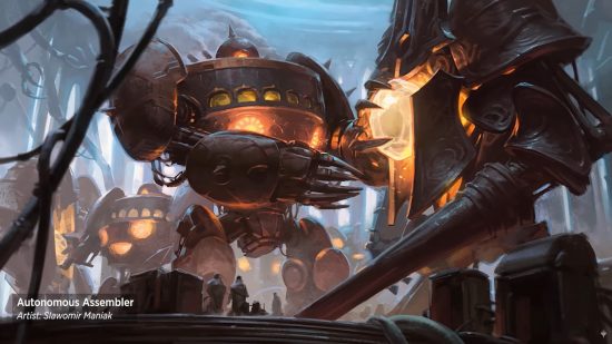 MTG The Brothers' War artwork showing a giant brass robot
