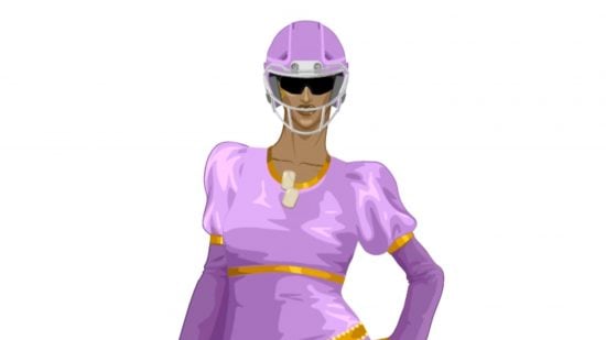 DnD character creator guide - Charactercreator.org avatar screensot showing a female character in a princess dress, wearing a football helmet and dog tags
