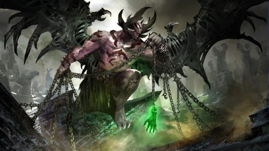 DnD Frightened 5e condition guide - Wizards of the Coast DnD artwork showing a huge Fiend creature, immune to Frightened