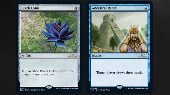 Magic the Gathering cards including Black Lotus and Ancestral Recall