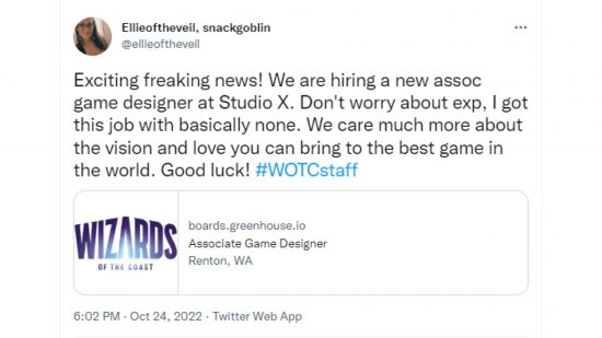 MTG - a WOTC staff member tweeting about a job ad