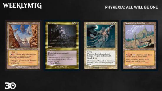 magic the gathering anniversary promo cards from the upcoming MTG set Phyrexia All Will Be One