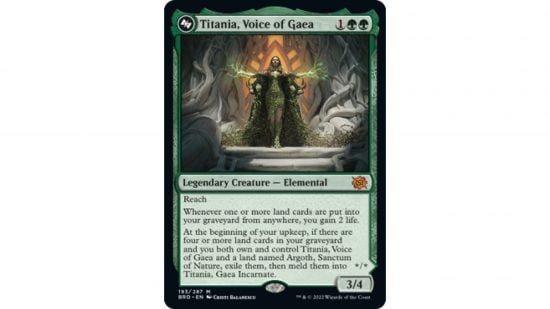 MTG The Brothers War spoilers: The MTG card Titania Voice of Gaea.