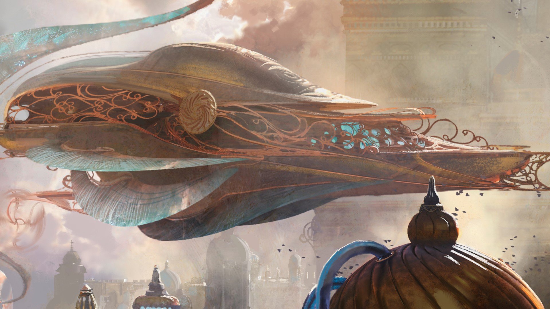 Magic the Gathering artwork of a giant sky ship