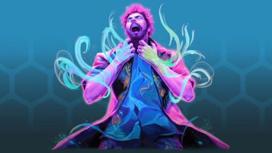 MTG Arena Post Malone concert event - Wizards of the Coast art of Post Malone with glowing magic tattoos