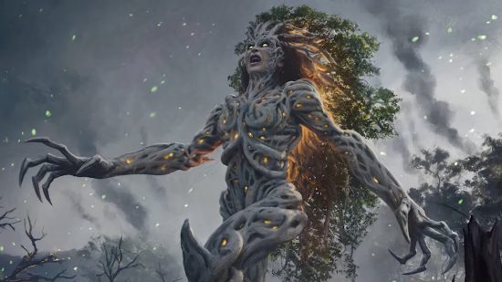 MTG The Brothers' War artwork of a giant elemental with roots and branches forming its body
