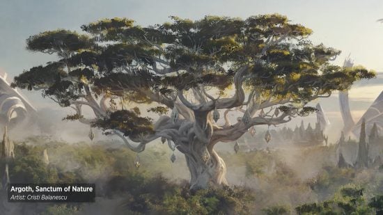 MTG The Brothers' War artwork of a giant tree standing tall above a forest