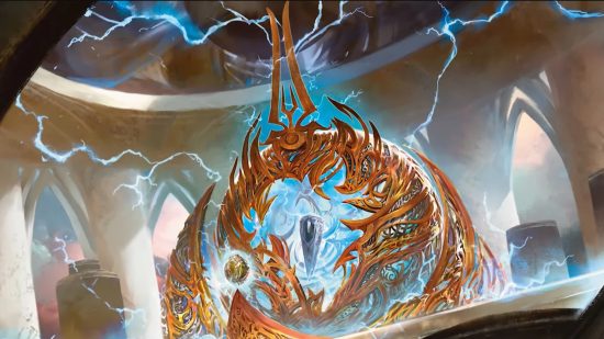 MTG the brothers war spoilers: An ornate machine crackling with blue electricity and energy.