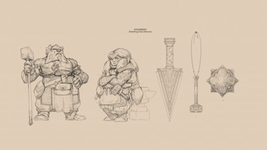 Pathfinder Lost Omens Highhelm smithing clan sketches from Paizo