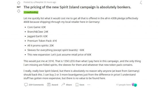 Spirit Island Nature Incarnate crowdfunding - Reddit post