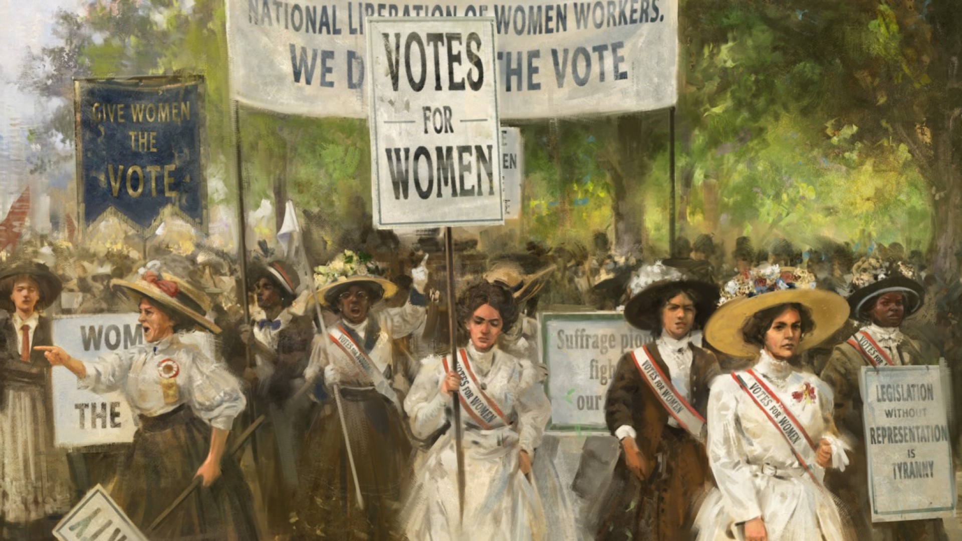 Victoria 3 review a loading screen showing the suffragette protest