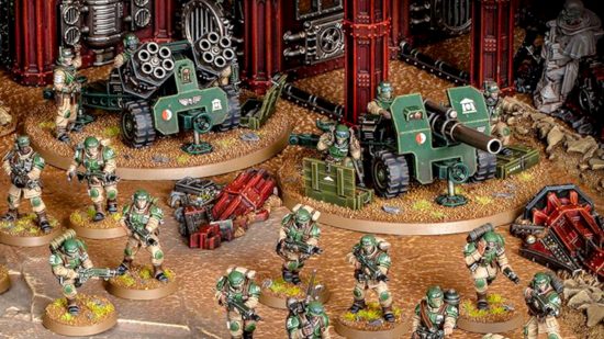 Warhammer 40k Astra Militarum army set release - Games Workshop image showing the new Field Ordnance Battery models up close