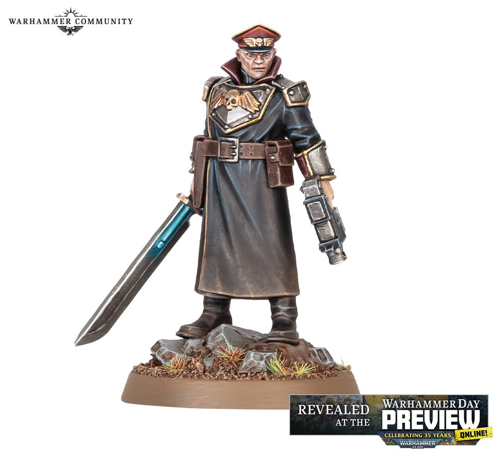 Warhammer 40k Astra Militarum army set release - Games Workshop image showing the new Commissar model