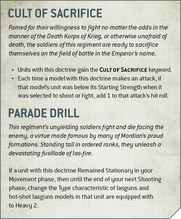 Warhammer 40k Astra Militarum army set released - Games Workshop image showing part of the new Astra Militarum codex subfaction rules