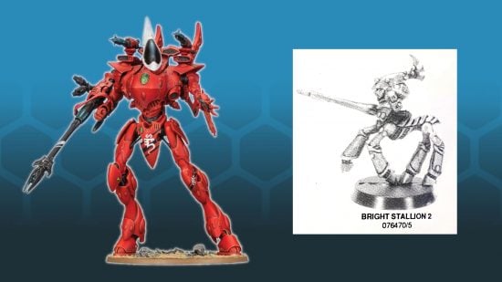 Warhammer 40k Rogue Trader classic units - Games Workshop images showing an Eldar Wraithknight and a Bright Stallion mini