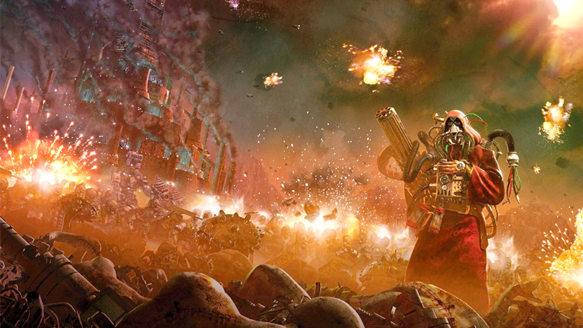 Warhammer 40k who is the Arkifane - Games Workshop image showing an artwork with a Dark Mechanicum tech priest on a Horus Heresy battlefield