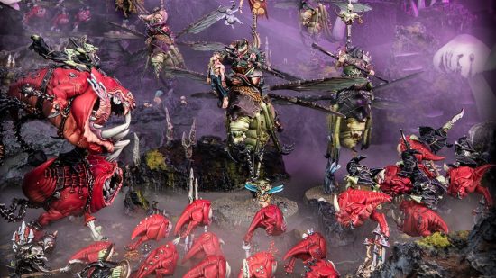 Warhammer Age of Sigmar battlescroll october 2022 - Squigs from the gloomspite gitz fighting nurgle cavalry