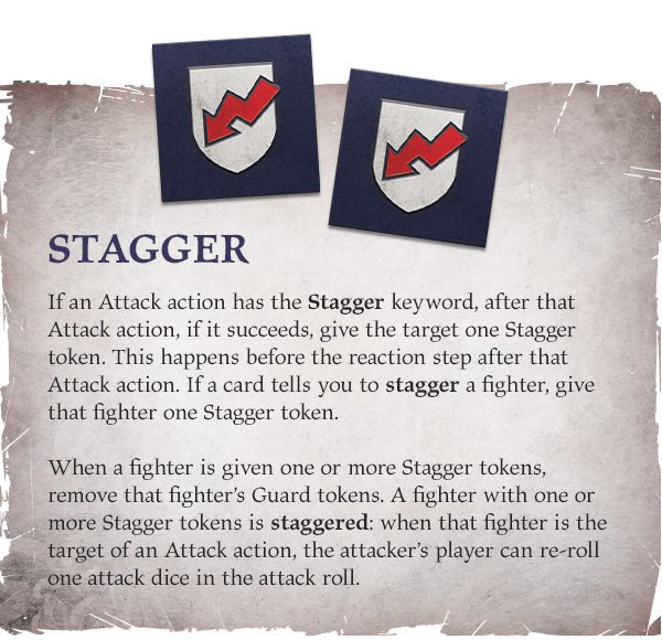 Warhammer Underworlds Gnarlwood rules movement and charges - Games Workshop image showing a graphic of the Stagger rule and tokens